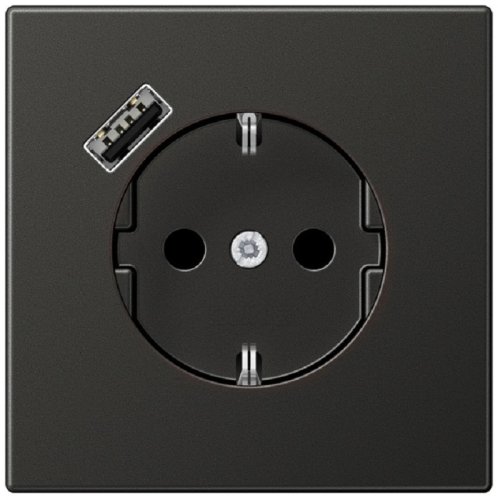 Розетка с заземлением +1хUSB тип A без рамки Jung LS990 metal 1-м. антрацит картинка